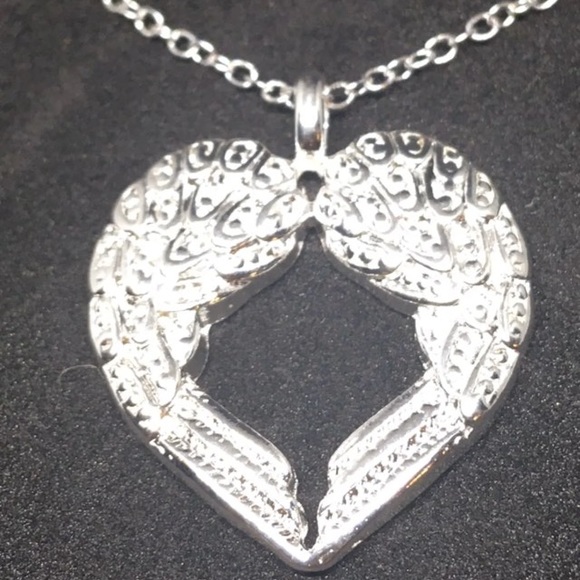 Gorgeous Angel Wings Heart 2 Combined Loves Pendant Stamped 925 Necklace - Picture 2 of 3